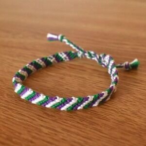 Handmade Woven Friendship Bracelet OS Purple Green White Women Cotton Thread